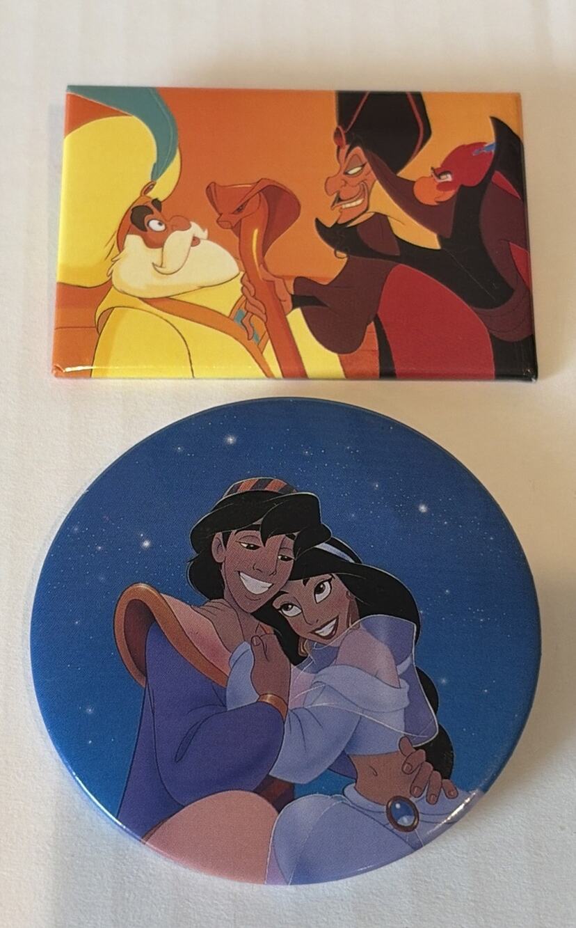 Disney 3" Button Pin Aladdin and Jasmine